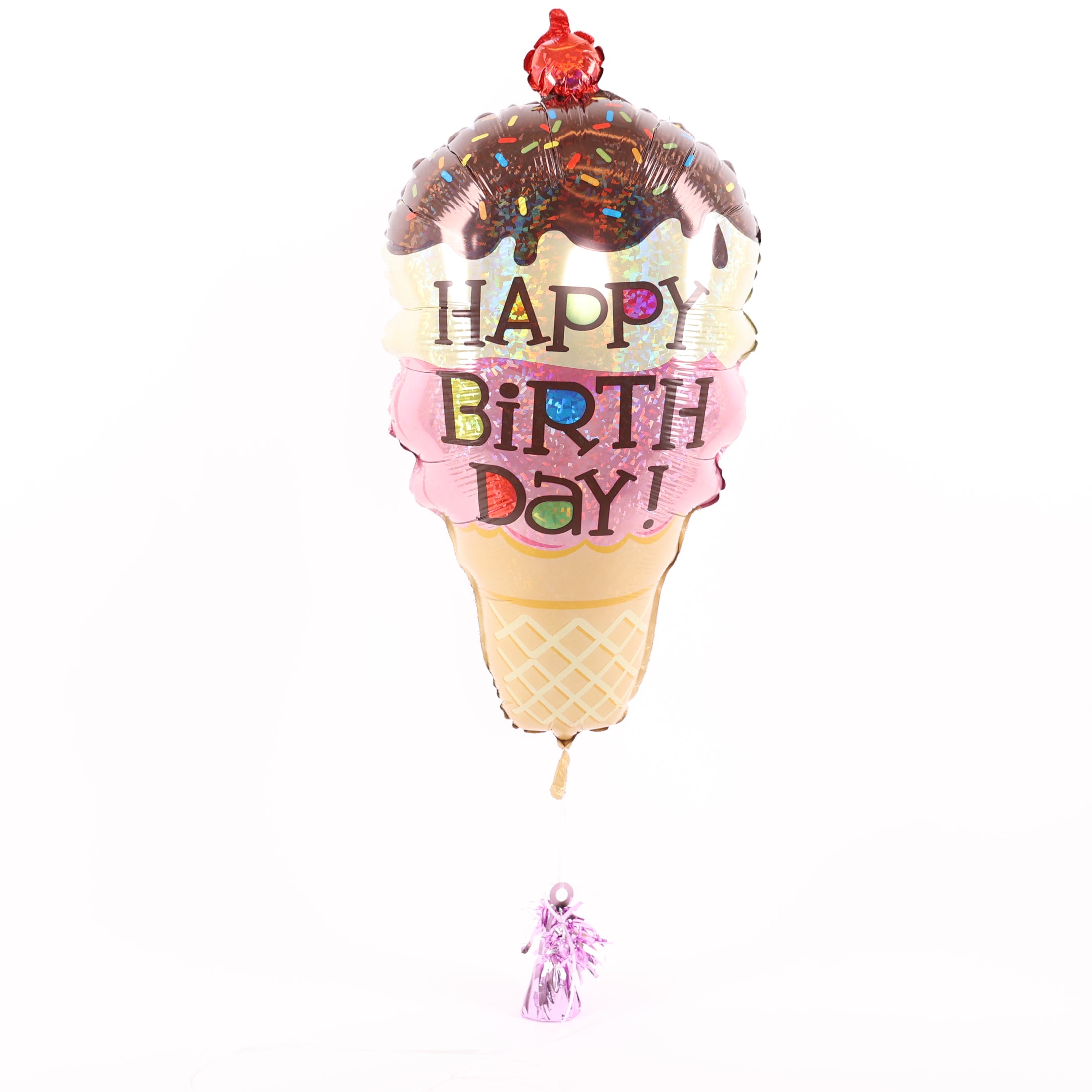 Happy Birthday Ice Cream Cone Holographic Balloon, 33in